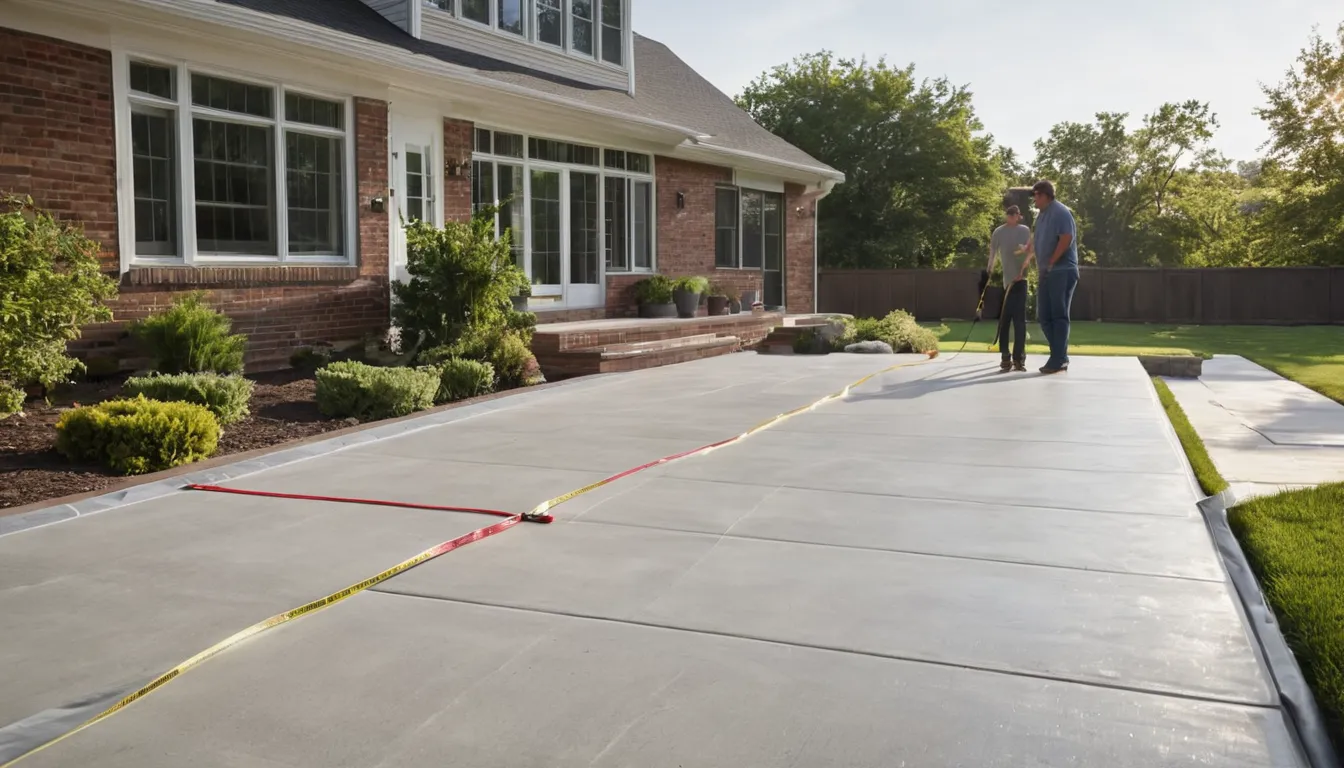 Newly poured concrete patio behind a ranch home in St. Paul