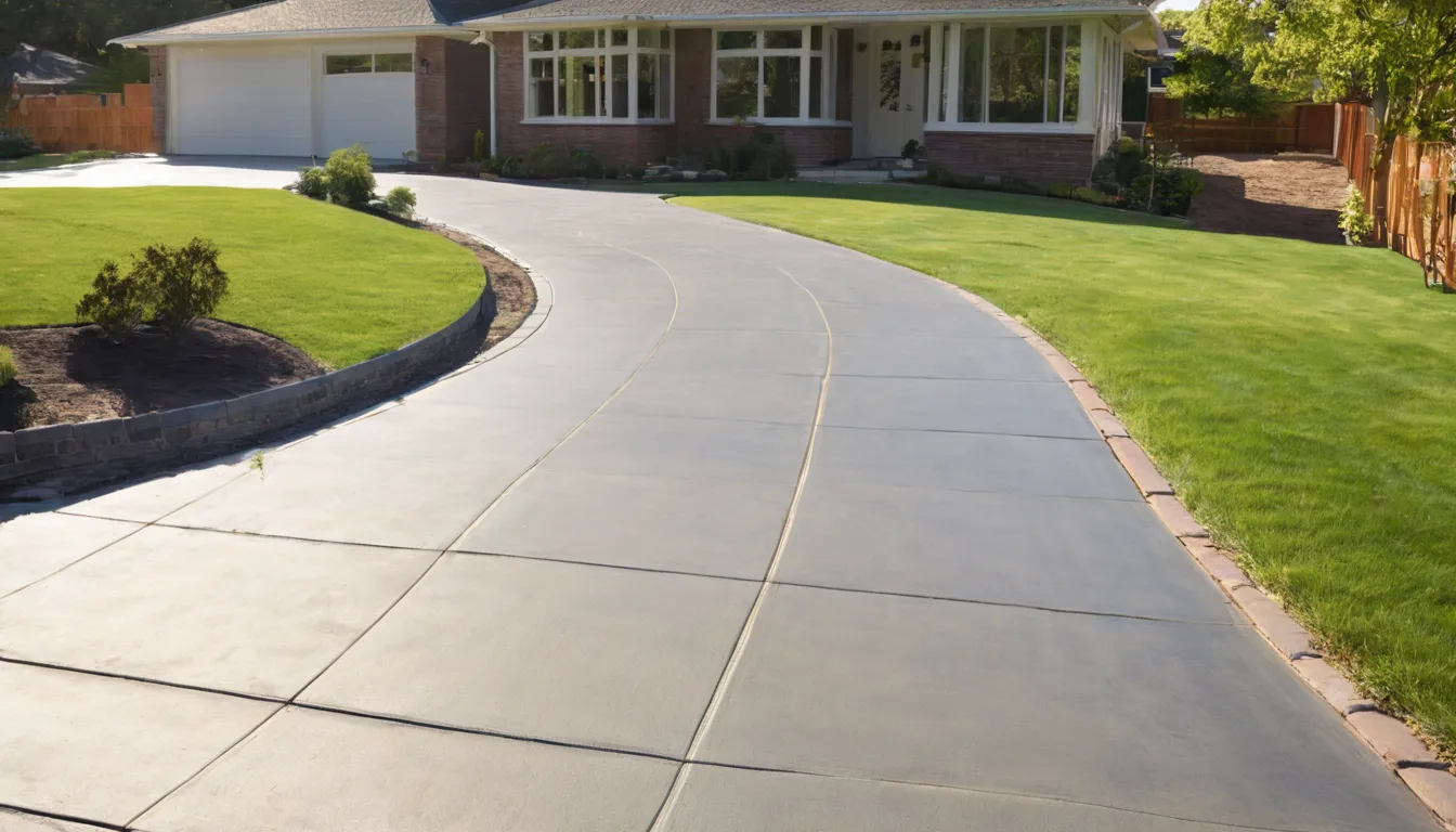 A freshly poured concrete driveway beside a brick ranch home in St. Paul
